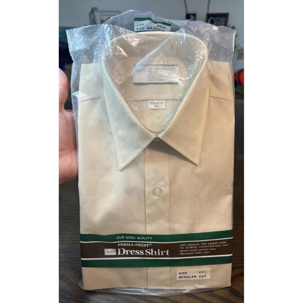 Sears Sz 15.5 Regular Cut Perma Prest Tan Dress Shirt NOS 65/35 Poly/Cotton NEW